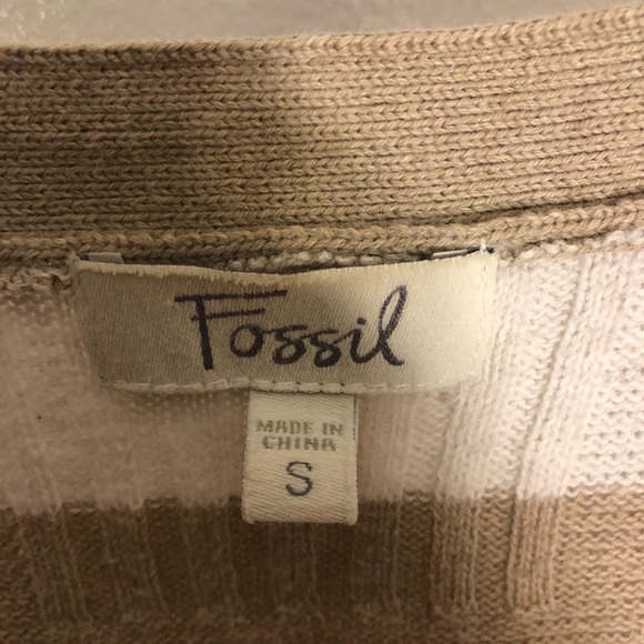Fossil Long Sleeve Stripe Cardigan White Tan Small - Picture 7 of 8